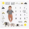 Baby milestone blanket with cute elephant print and numbers for monthly photoshoot - 91x102cm / Style 1