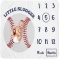 Baseball themed baby milestone blanket with Little Slugger text and numbers - 91x102cm / Baseball Theme (SMT-002)