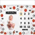 Sports theme baby milestone blanket for monthly growth tracking with basketball patterns - 91x102cm / Sports Theme B (SMT-003)