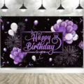 Purple and black birthday backdrop with balloon and fireworks prints for party decoration - SBJ-004 / 95x75cm / Purple/Black