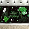 Elegant green and black birthday backdrop with balloon prints for party photography - Black and Green Balloon Party (SBJ-006) / 95x75cm