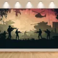Military combat silhouette photography backdrop for boy's birthday party decoration - SBJ-007 / 95x75cm