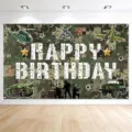 Camouflage military theme birthday backdrop featuring tanks and fighter jets - SBJ-008 / 95x75cm