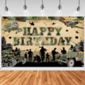 Military camouflage theme happy birthday photography backdrop with tanks and airplanes - Camo Mechanical Theme (SBJ-009) / 95x75cm / Army Green