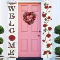 Vintage red rose welcome porch banners and decorative heart wreath front door set - 30x150cm