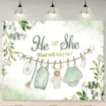 Watercolor forest greenery gender reveal photography backdrop for baby shower party decoration - 95x75cm