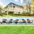 Vibrant bird and flower theme garden banner featuring blue tit print for outdoor fence decor - 30x120cm (With Rope)