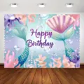 Sfondo fotografico per compleanno a tema mondo sottomarino delle sirene con testo - SBJ-003 / 150x90cm
