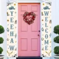 Banner per portico a tema cowboy western con testo Yeehaw e Welcome per ingresso. - Cowboy Occidentale (SDL-001) / 30x180cm