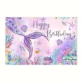 Sfondo per festa di compleanno a tema mondo sottomarino sirena con coda viola e conchiglie - SBJ-006