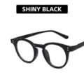 Stylish bright black round frame glasses with vintage rice nail accents for daily wear - Bright Black