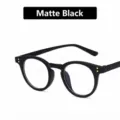 Matte black round frame glasses featuring stylish decorative gold rice nails accents - Matte Black
