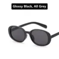 Gafas de sol ovaladas estilo retro con montura negra brillante y cristales grises - Negro Brillante/Lente Gris