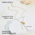 Detailed elegant stainless steel bee and pearl tassel necklace with length 43+5cm specs - Bee Heart Tassel Stainless Steel Necklace (NMSB-M338-2) / 18K Gold
