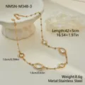 Detail view of gold stainless steel necklace with clear oval stones and dimensions - 18K Gold / White (NMSN-M348-3)