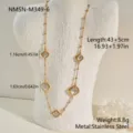 Detail of a stainless steel necklace with white crystal charms and dimensions specs - White Crystal Style (NMSN-M349-6) / 18K Gold / Gold