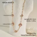 Detailed view of pink crystal stainless steel necklace with dimensions and material specs - Pink Crystal Style (NMSN-M349-8) / 18K Gold / Gold