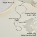 Detalle con medidas de la pulsera de mano con corazón de acero inoxidable - Pulsera Hand Chain Corazón (NMSR-M344-6) / Chapado en oro 18K / Plateado