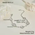 Detalle de pulsera de acero inoxidable con piedras preciosas redondas y de gota - Pulsera Engaste Bisel Lágrima (NMSB-M315-4) / Chapado en oro 18K / Plateado