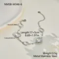 Elegante pulsera de acero inoxidable plateado con colgantes de cristal circular claro - Pulsera Engaste Bisel Redonda (NMSB-M346-6) / Chapado en oro 18K / Plateado