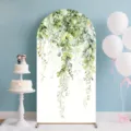 Aquarel groen blad boog achtergrondhoes voor bruiloftsceremonie en feest decoratie - Gewoon Polyester / 120x50cm