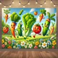 Cute cartoon vegetable party photography backdrop for kids birthday and kindergarten - Vegetable Party Theme / 95x75cm