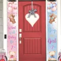 Gender reveal porch banners with pink and blue bears balloons what will baby be text - Double Couplet Style / 30x180cm