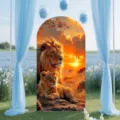 Afrikaanse leeuw vader en zoon thema gebogen achtergrond voor verjaardagsfeestje - 50x120CM