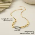 Collier maille cubaine en acier inoxydable doré avec détails en cristaux et dimensions - Collier Doré (NMSN-L421-1) / Or 18 carats / 43+5cm