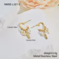 Detail view of heart-shaped stainless steel earrings with dimensions and weight info - Heart Shell Flower LOVE Pendant Earrings (NMSE-L321-3) / 18K Gold