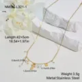 Detailed view of a gold stainless steel charm necklace with dimensions and weight. - Flower Shell Heart LOVE Pendant Necklace (NMSN-L321-1) / 18K Gold