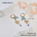 Detailed view of stainless steel swallow and blue flower drop earrings with dimensions - Bird Swallow Flower Beaded Earrings (NMSE-M256-3) / 18K Gold