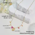 Stainless steel necklace with colorful flower and shell charms in a polished gold finish - Colorful Enamel Flower and Shell Bead Decorative Necklace (NMSN-L327-1) / 18K Gold / Multicolor