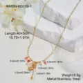 Gold stainless steel clover necklace with colorful beads showing dimensions and weight - Clover Rainbow Beaded Necklace (NMSN-M3110-1) / 18K Gold