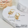 Detail view of Bohemian sun and pearl gold earrings with dimensions and weight - Sun God Pentagram Pearl Tassel Earrings (NMSE-L329-3) / 18K Gold