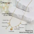Detailed view of sun and pearl charms on stainless steel necklace with measurements. - Sun God Octagram Pearl Necklace (NMSN-L329-1) / 18K Gold