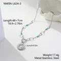 Detail view of stainless steel ocean shell necklace with turquoise beads and pearl - 18K Gold / Silver Style (NMSN-L624-2)