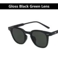 Black round frame sunglasses with green lenses for women in trendy Korean style - Bright Black Green
