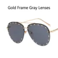 Rivet aviator sunglasses with gold frames and grey lenses for stylish eye protection - Gold Frame Full Grey