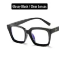 Chunky square black frame glasses with rice nail decor and clear anti-blue lenses - Square Rice Nail Style (7050) / Bright Black