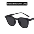 Classic bright black frame glasses with full gray lenses for a retro Korean style look - Bright Black / Gray
