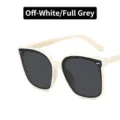 Premium UV protection oversized sunglasses featuring cream white frames and dark gray lenses - Beige Frame Grey Lens