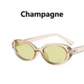 Lunettes de soleil ovales rétro avec monture champagne et verres jaunes pour femmes - Taille unique / Champagne