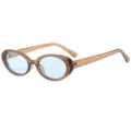 Lunettes de soleil ovales vintage avec monture couleur thé et verres teintés bleu clair - Taille unique / Marron Transparent/Bleu