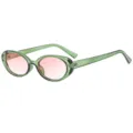 Lunettes de soleil ovales rétro avec monture verte transparente et verres roses. - Taille unique / Vert Transparent / Verres Roses