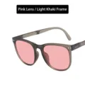 Gafas de sol plegables para mujer con lentes rosas y montura de color gris translúcido - Bisagra de Metal / Rosa Marrón Claro
