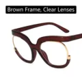 Gafas de gran tamaño modernas con montura marrón y filtro de luz azul para mujer - Montura Color Té Lente Transparente