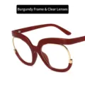 Montura de gafas granate de gran tamaño elegante con cristales transparentes de pasarela - Rojo Vino Lente Transparente