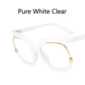 Oversized witte cat-eye brilmontuur met blauw licht filter en gouden accenten - Effen wit Heldere lens