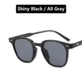 Bright black sunglasses with gray lenses in a Korean style small frame design - Glossy Black/Grey Lens